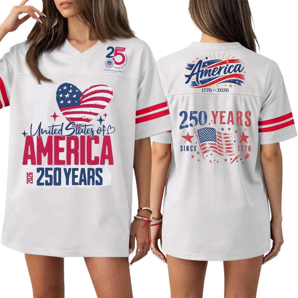 Women's Casual Fashion V-Neck Sports Independence Day Print Short Sleeve Sports T-Shirt Top