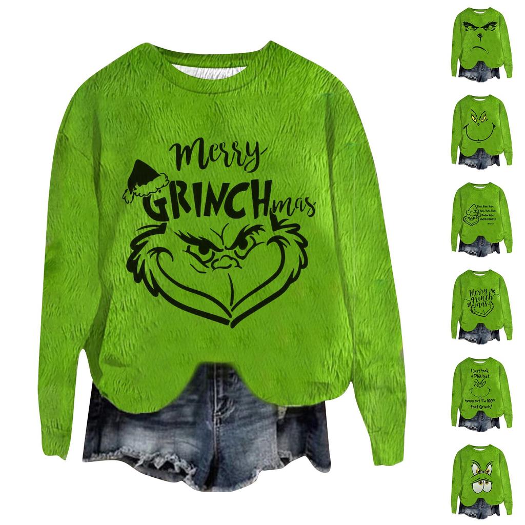 Women's Fashion Round Neck Pullover Long Sleeve Tee Christmas Printed Top
