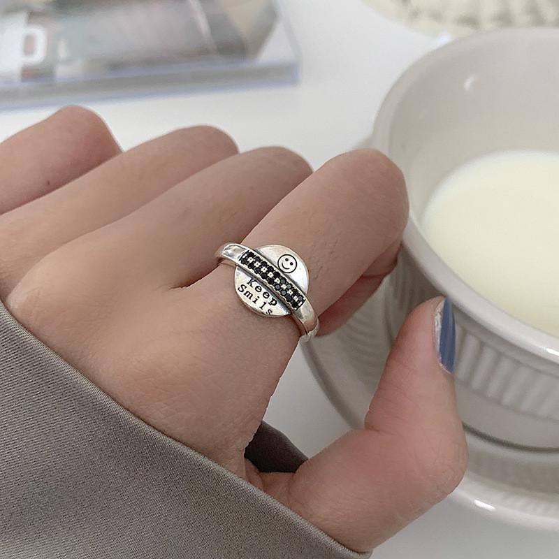 

Delicate 925 Pure Silver Smiley Face Geometric Ring Perfect For Trendy Womens Jewelry