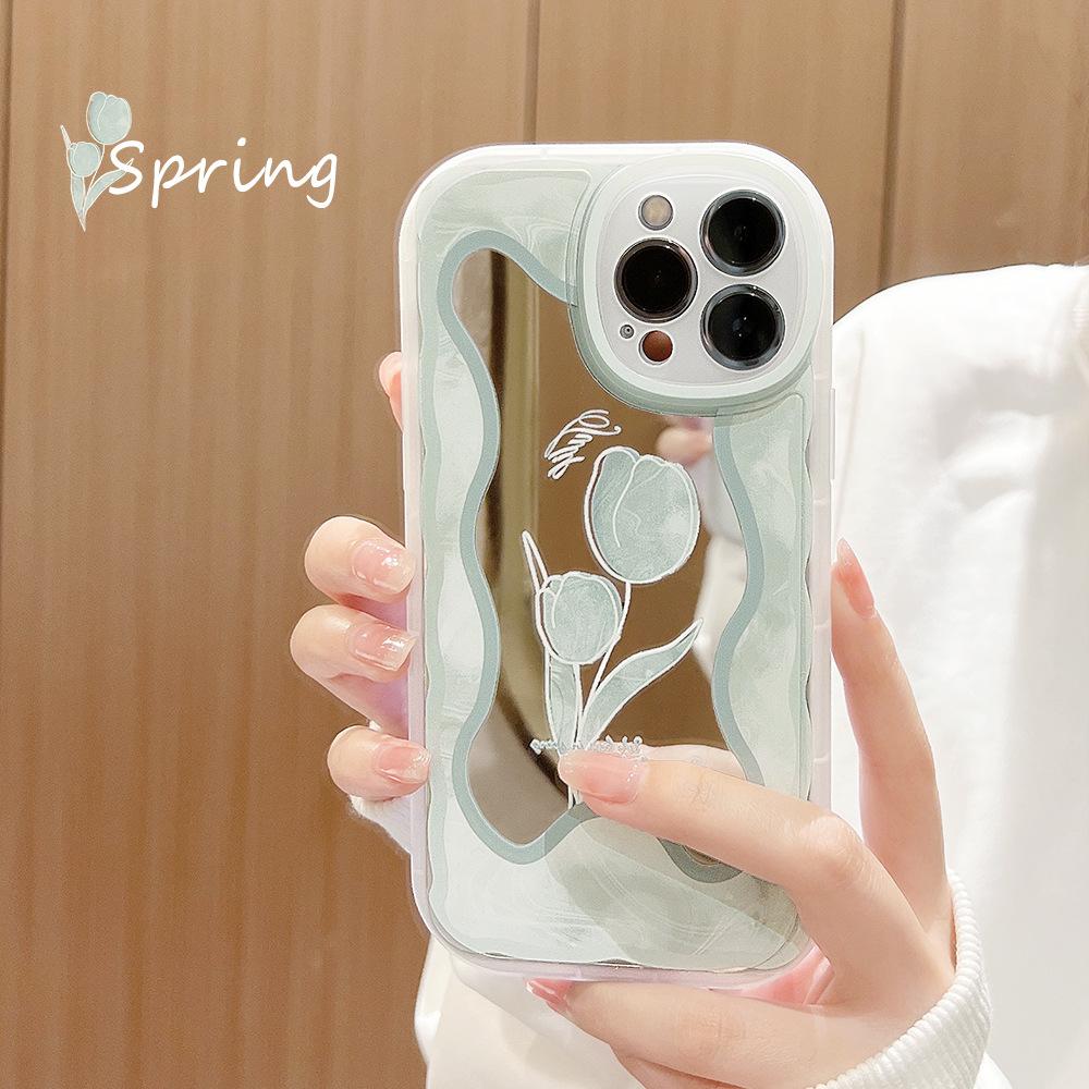 Frosty Style Flower Iphone16pro Max Mobile Phone Case 15 Apple 11 Makeup Mirror XR Suitable for 14pro
