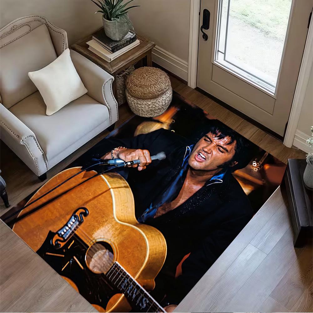 Elvis Presley Guitar Performance Floor Rug Office Rug Perfect for Game Room Entryway Outdoor Foyer Anti-slip Rug Office home decor