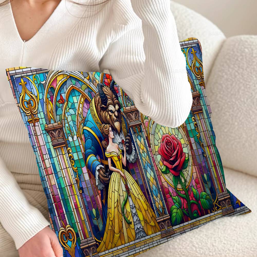 

Cartoon Beauty And The Beast Maple Design Cushion Cover Happy Autumn Harvest decor Holiday Decorati Pillow Cover 12x12Inch