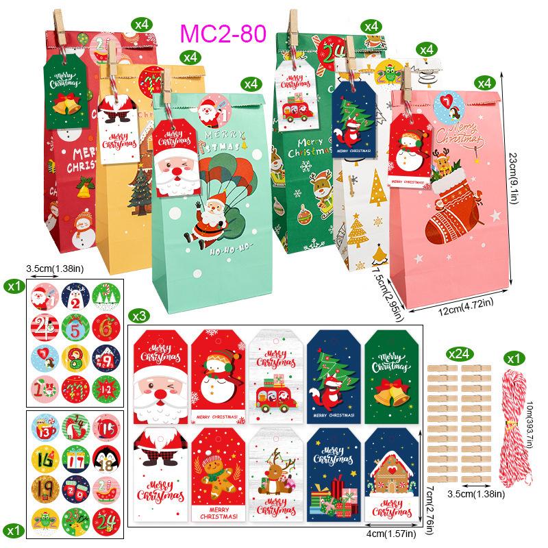 Christmas Advent Calendar Kraft Gift Bags Set - 24 Pieces