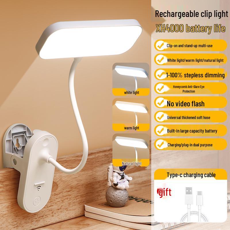 Rechargeable LED Clip-on Desk Lamp: Eye-Protecting, Super Bright Study Lamp
