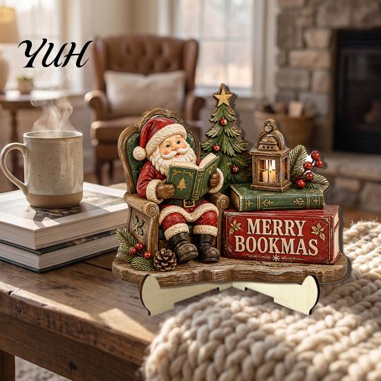 Christmas Souvenir for Friends 2D Flat Wooden Tabletop Sign, Reading Gnome Nutcracker Snowman Santa Claus Statues Gingerbread Man Figurine,