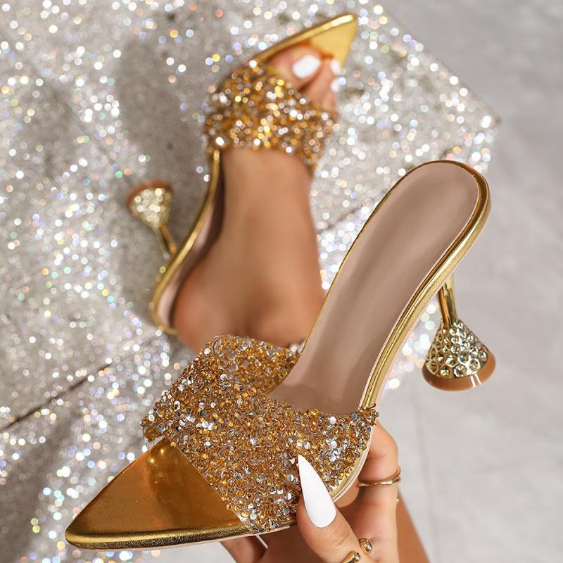 Eilyken Bling Kristall Diamant PVC Transparent Damen Sandalen Sommer Spitz Zehen Bankett Party High Heels Schuhe