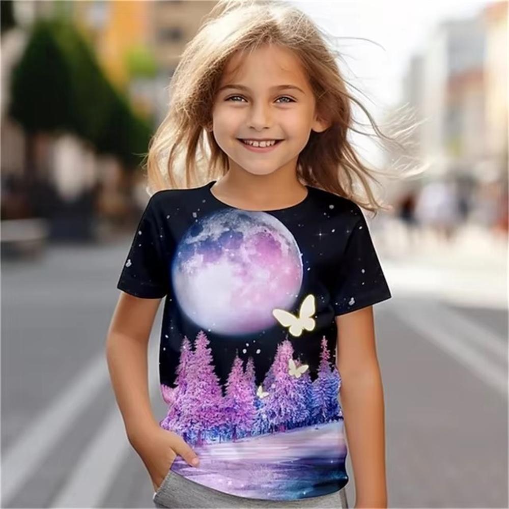 Îmbrăcăminte pentru copii Tricou pentru fete mânecă scurtă imprimeu desene animate Haine de vară pentru copii Casual Kawaii Gât rotund Haine pentru fete pentru copii Topuri