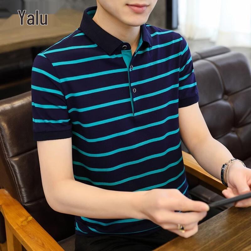 

Ya Lu Men s Striped Pure Cotton Short-Sleeve Polo Shirt