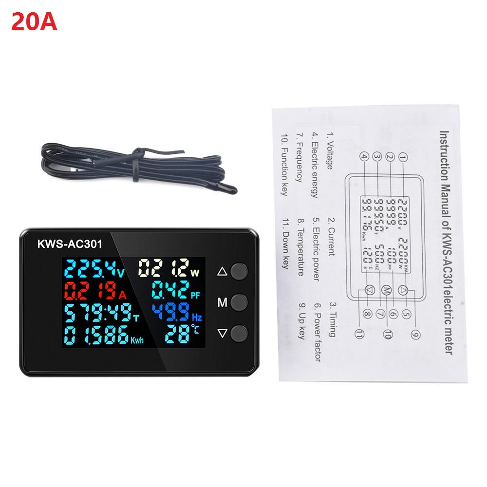 KWS-AC301 Wattmeter Power Meter Voltmeter AC 50-300V Voltage 50-60HZ Power Analyzers LED AC Electricity Meter 0-20/100A Detector