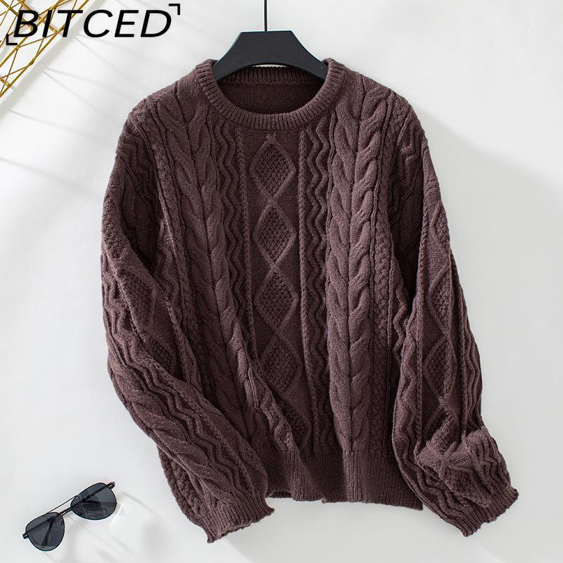 

BITCED Solid Color Twisted Knot Pullover Women s Sweater Autumn/Winter Vintage Oversized Long-Sleeve Knit Top XL кофейный
