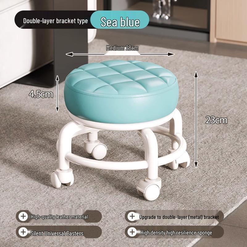 Compact Silent Rolling Stool with Lumbar Support and Soft Cushion