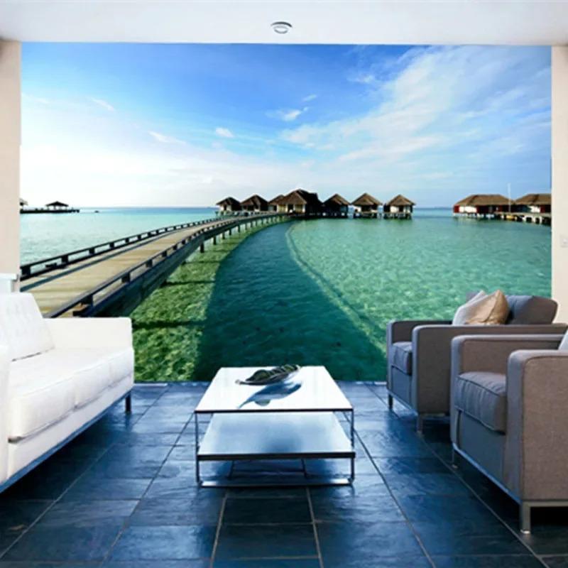 Seaside Landscape Wallpaper Modern Simple Living Room Bedroom Backdrop Wall Decor Photo Mural Mural