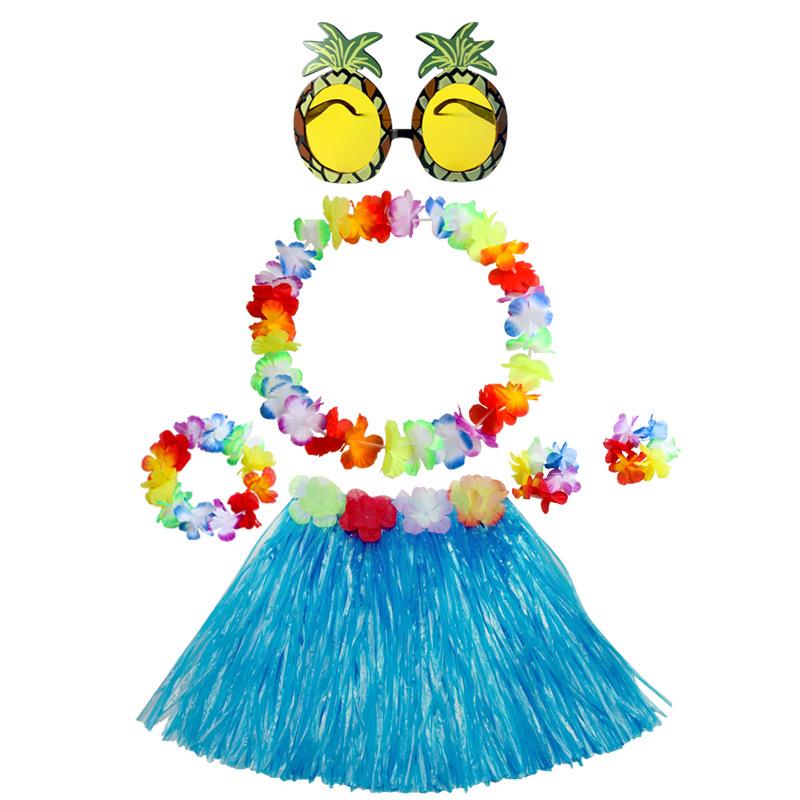 Hawaiian Tropical Party Combo 30CM Grass Skirt 4 Leis 6 Pineapple Glasses Decor