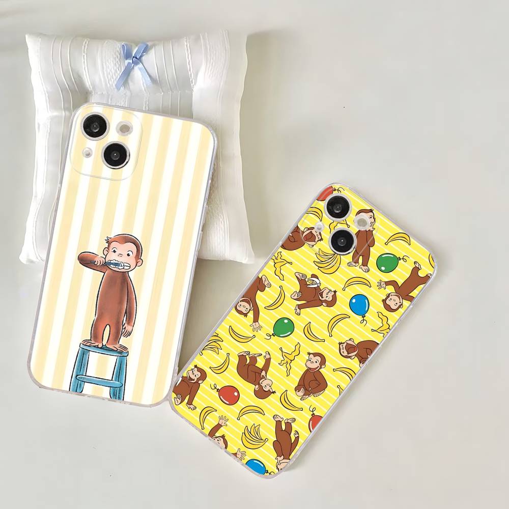 Cute C-Curious G-George Monkey for iPhone 17 16 15 14 13 12 11 Pro Max Plus Transparent Soft TPU Phone Cover