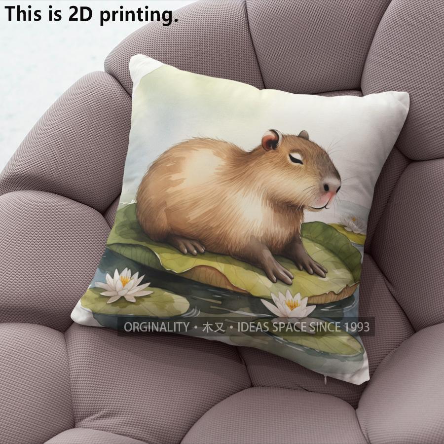 Cute Capybara Lotus Watercolor Throw Pillow Covers Pattern Cushion Cover Suitable For Sofa Bedroom Car Pillow Cover