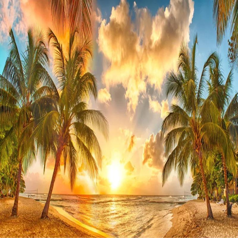 3d Nature Scenery Wallpaper For Walls Sunset Sea Coconut Beach Mural Living Room Sofa Bedroom Wall Papers