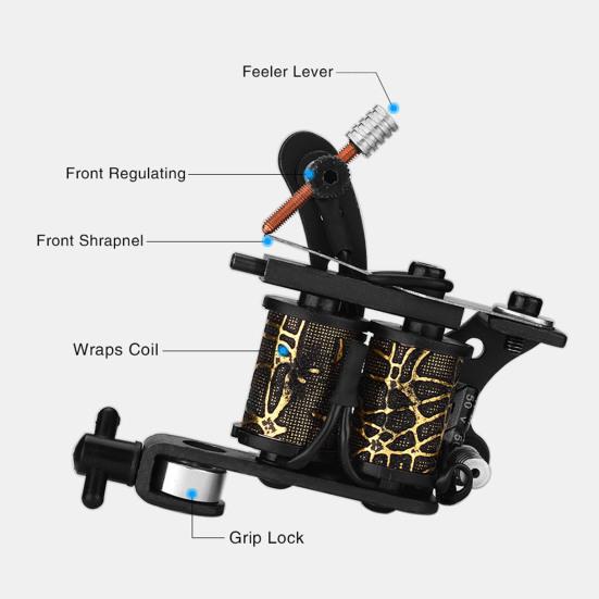 Mașină cu bobine de tatuaj cu disipare rapidă a căldurii Aplicație largă 5V 60Hz Căptușeală cerc de umbrire dreaptă utilă pentru începători