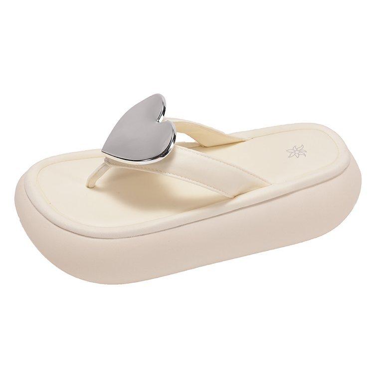 

[Youshilai] Thick-soled flip-flops heart-shaped outdoor beach shoes 2025 summer fashion pinch slippers women 40