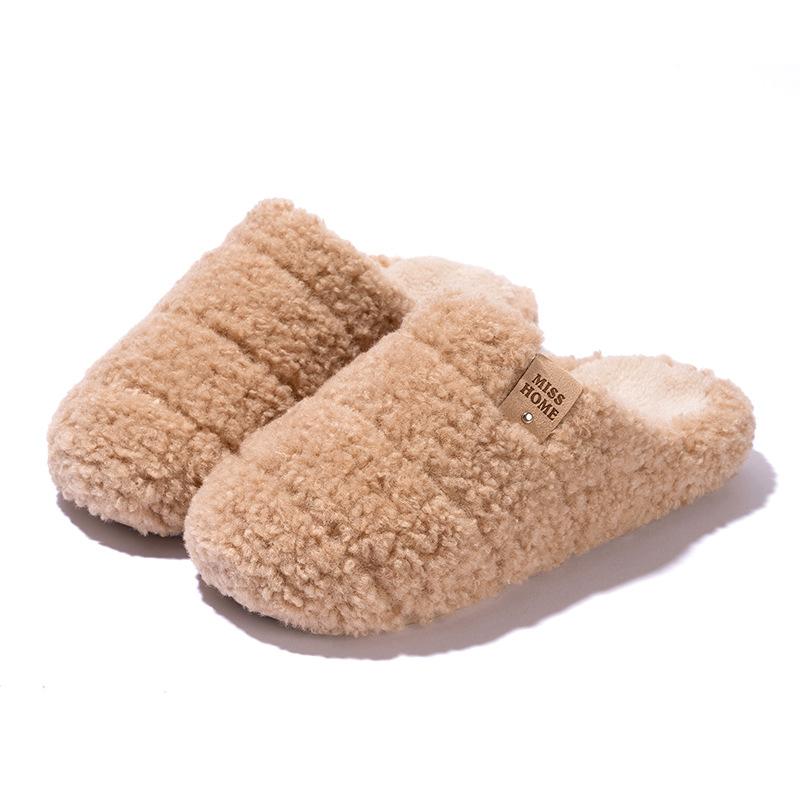 Plush cotton slippers autumn and winter wear 2025 new couple non-slip home indoor warm thick-soled cotton shoes