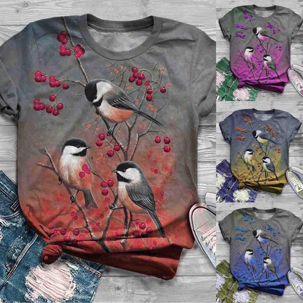 Plus Size Women Short Sleeve Printed Tops Tee T-Shirt Blouse