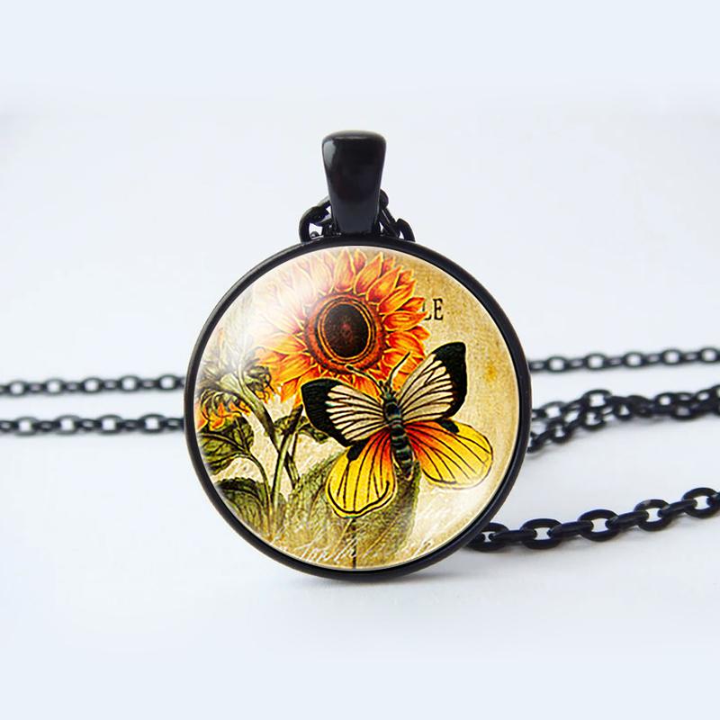 Collana con ciondolo cabochon in vetro a forma di fiore, gioielli con loto, pesca, rosa, girasole, tulipano