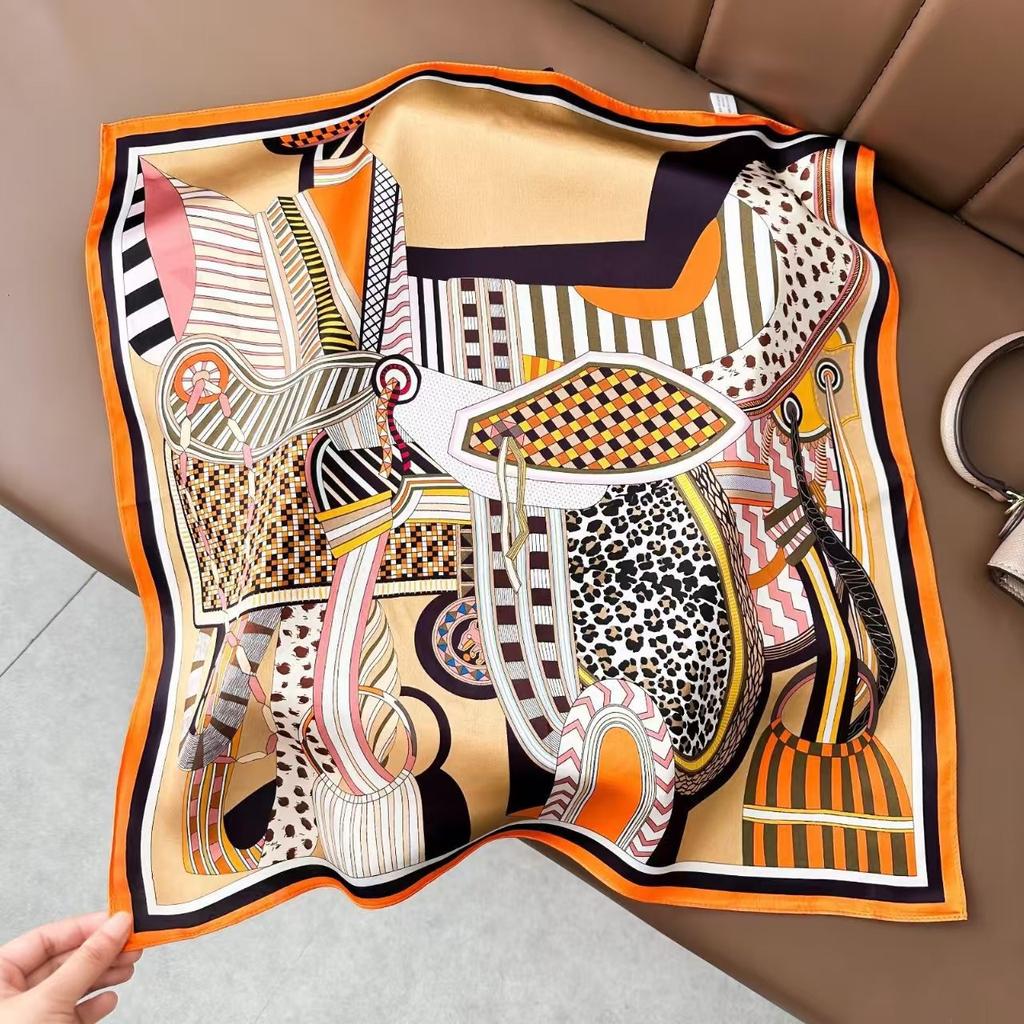 New Silk Silk Scarf Women's Spring Fashion Elegant Peony Plain Crepe Satin Silk Scarf 100% Mulberry Silk Square Scarf 53 Silk Scarf