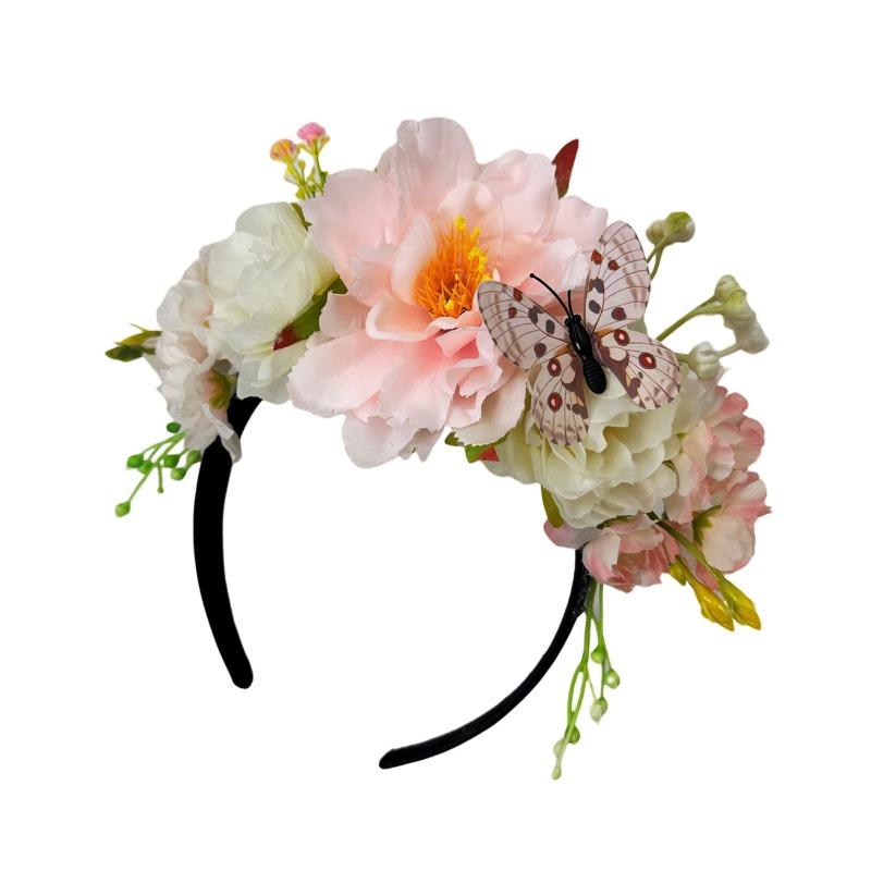 

New simulated flower butterfly headband bride sweet wreath hair accessories photo headgear розовый