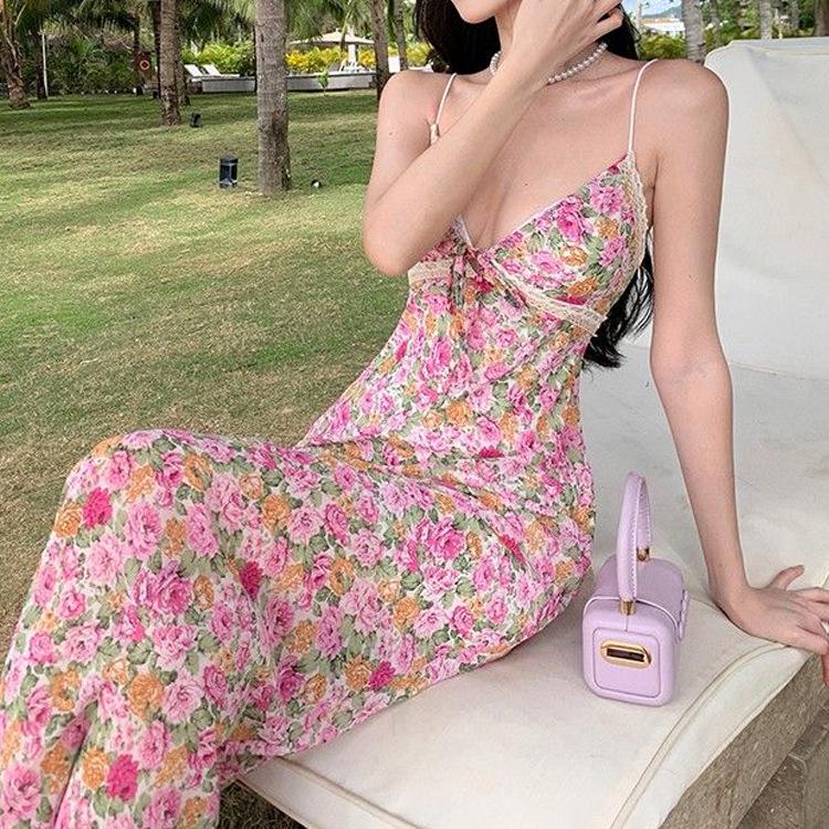 Pure Desire Lace Trim Floral Summer Slip Dress - High Waist Beach Style for Women