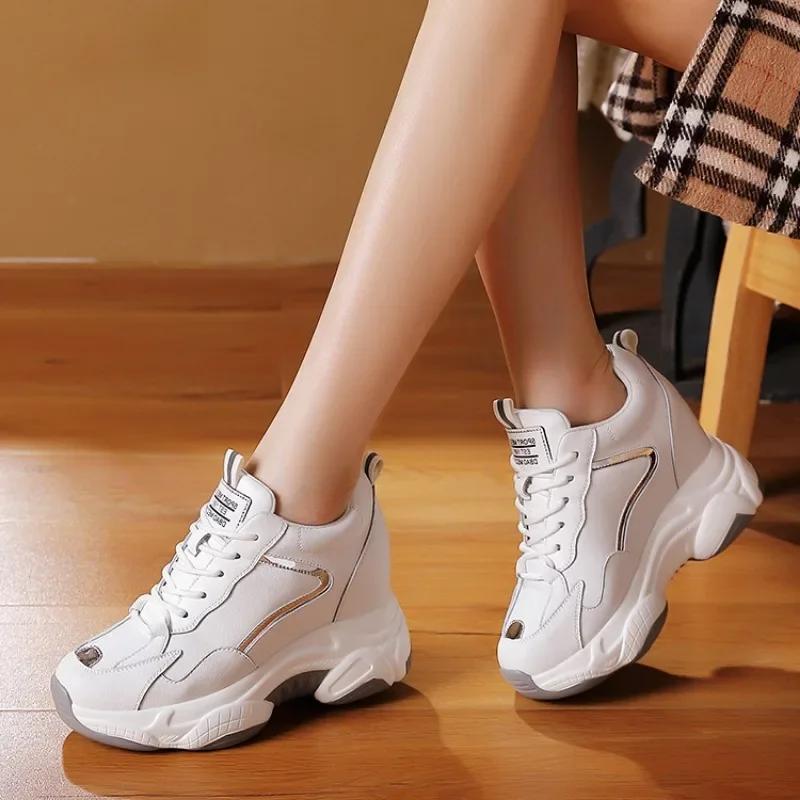 Fashion HOT SALE 9CM Platform Wedge Sneakers Chunky Shoes Genuine Leather for Women Summer Shoes Spring Autumn Walking Sneakers Fashion