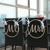 2Pcs Wood Mr Mrs Wedding Chair Flags Round Hollow Design Retro Romantic Decor for Bride Groom Seats Photo Prop Backyard Party