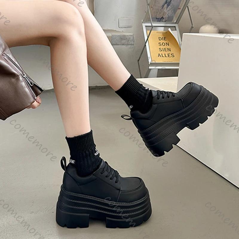 Fashion Thick Bottom Fashion Women Pumps Spring Autumn New Height Increase Black Lace Loafers Female High Heels Shoes