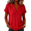 Women V-Neck T-Shirt Short Sleeve Solid Color Summer Blouse Loose Fit Fashionable Collared Casual Tee for Work Party Date Wear