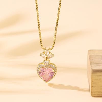Titanium Steel Powder Zirconium Love Necklace Women'S Versatile Trend Temperament Micro-Inlaid Heart-Shaped Pendant Collarbone Chain Jewelry