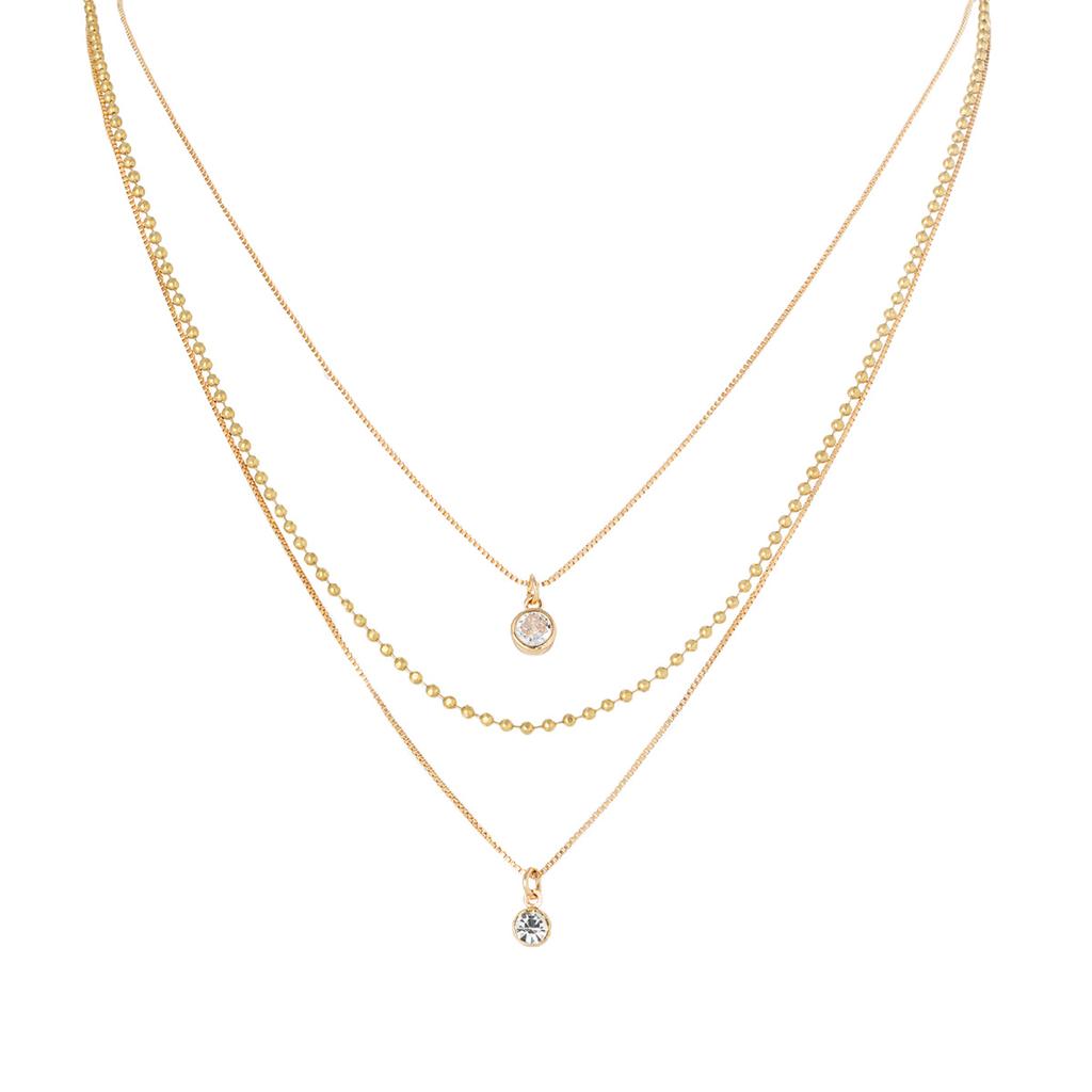 3 Fashionable and Simple Round Buckle Zircon Pendant Chains with Multi-layer Stacking Design for Women's Necklaces