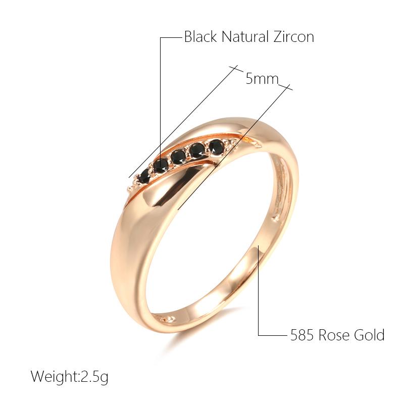 Luxury Vintage Black Natural Zircon Ring For Women  Rose Gold Ethnic Bride Wedding Party Daily Fine Jewelry