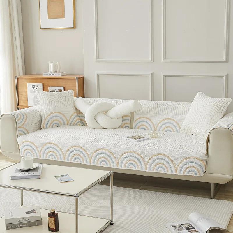 Northern Europe Sofa Cover for Living Room Cotton Universal Sofa Mat Towel Non-Slip Sofa Cover Embroidery Rainbow Couch Cushion