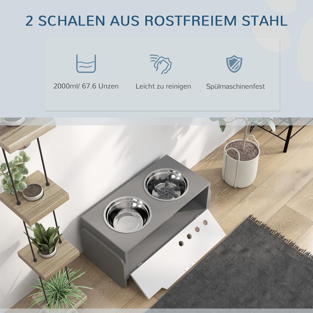 3 Height Adjustable Raised Dog Bowls, Dog Feeding Storage Station W/ Slow Feeder Mat, 2 Stainless Steel Bowls
