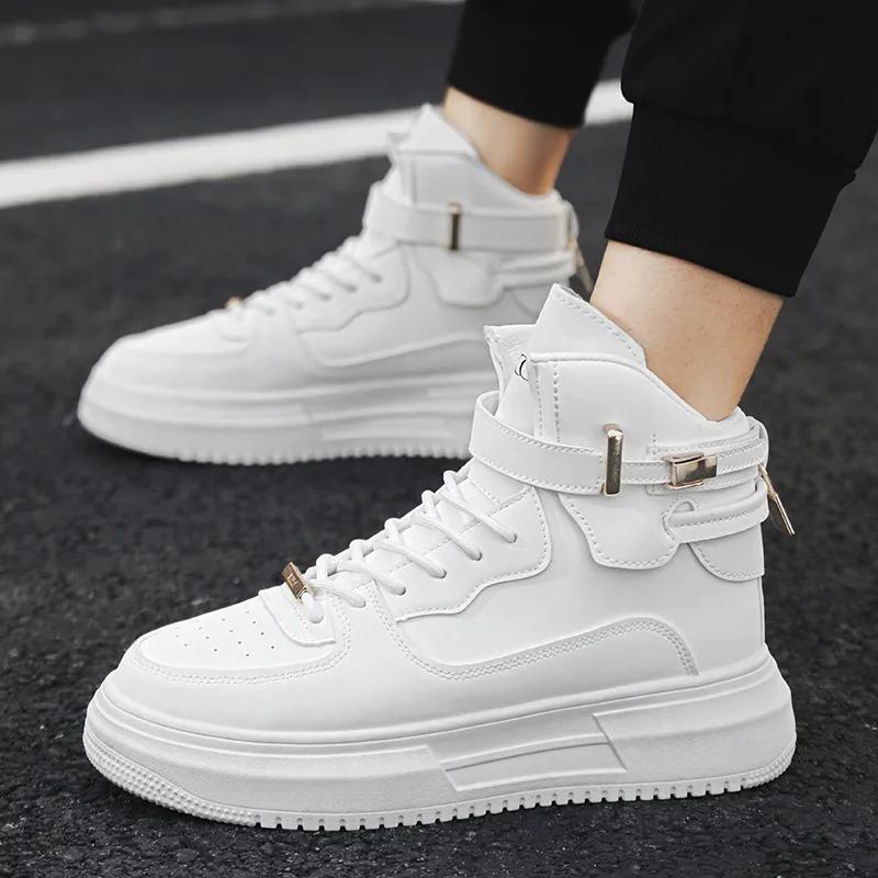 New Design Men's Skateboard Shoes 2025 Spring Fashion High Top Shoes Men Casual Platform Sneakers Comfortable Men White Sneakers