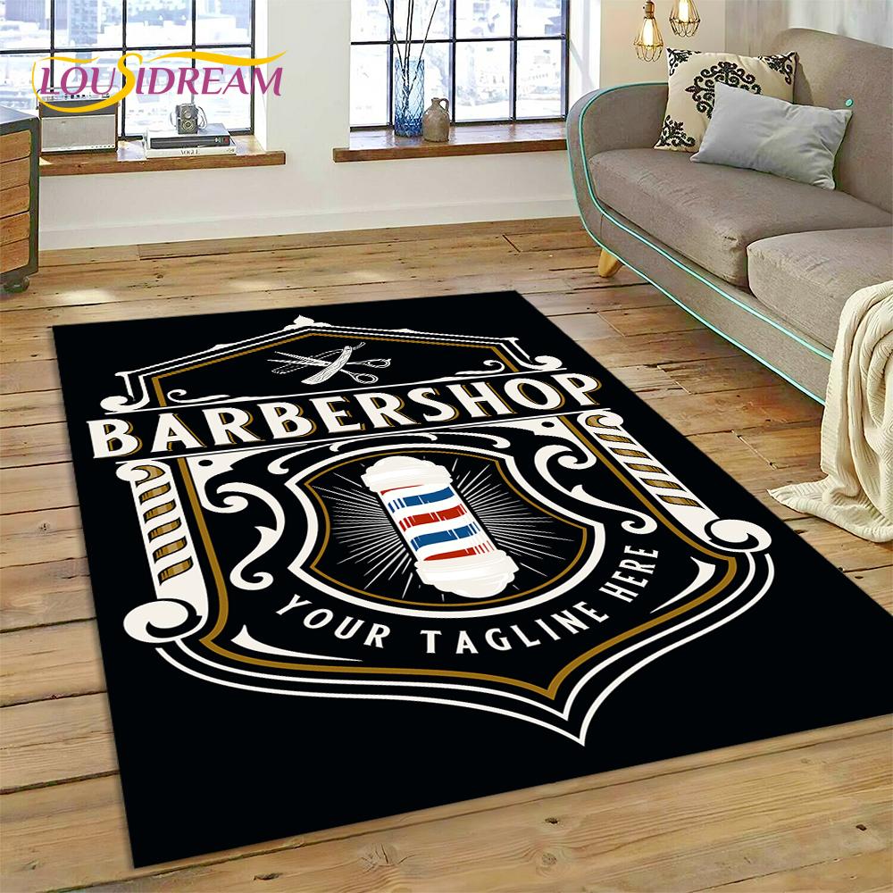 Fashion Barber Shop Logo Skull Vintage Rug Carpet for Living Room Bedroom Decor,Floor Mat Non-slip Decoration for Sofa Doormat