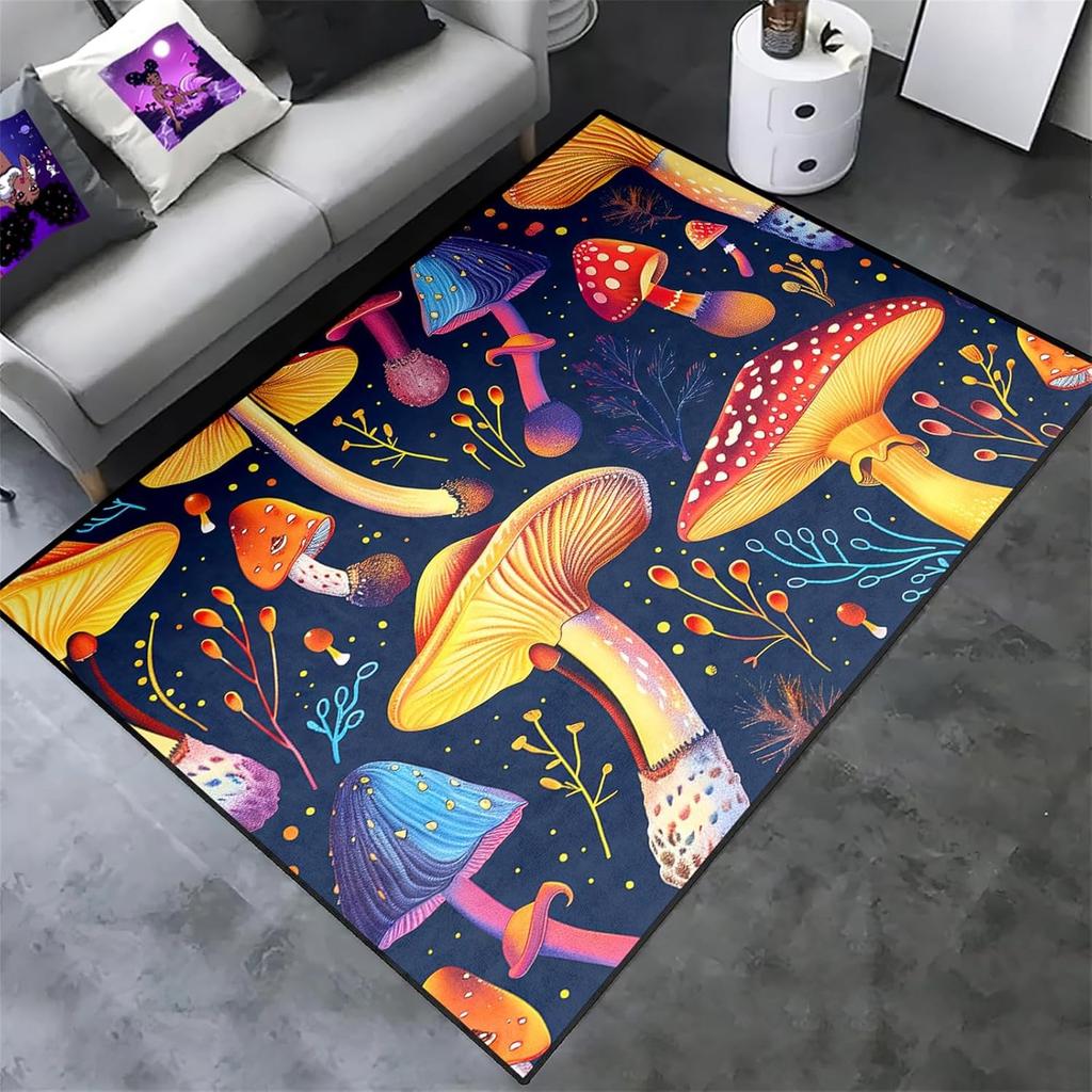 Fantasy Mushroom Pattern Carpet Dreamy Plants Theme Non-Slip Floor Mat Modern Home Decor Rug for Living Room Bedroom Kitchen