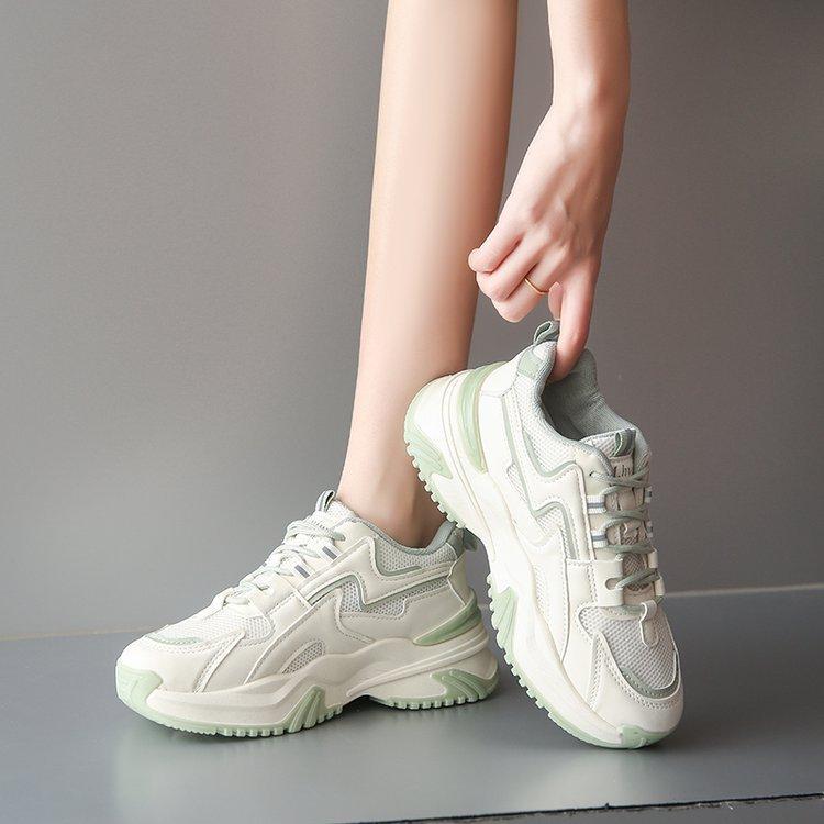 Foreign trade sports shoes women's 2025 spring new muffin thick-soled color matching mesh breathable student casual shoes women