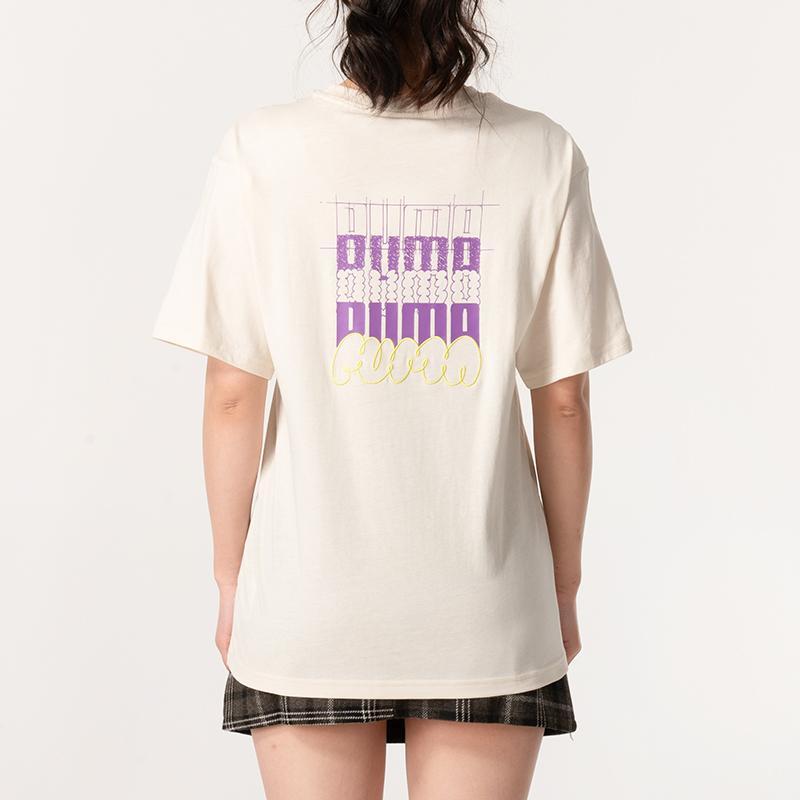 Puma Logo Rundhals-Pullover Kurzarm Überschnittene Schultern T-Shirt Damen T-Shirt Weiß 630566-87