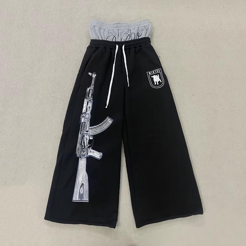 BeatStreet Y2K High-Waisted Printed Embroidered Street Guard Pants Spring Summer Casual Straight Leg Double Waist Design Fashionable