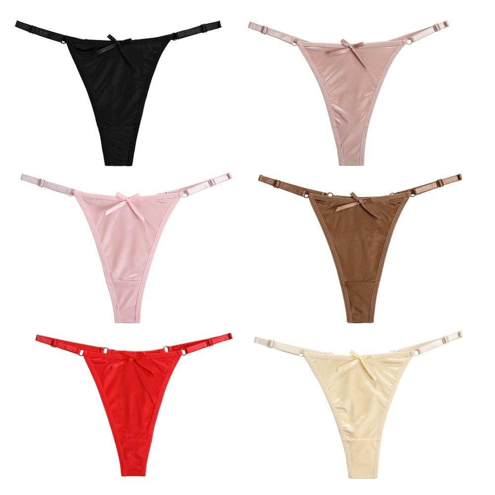 Low Waist Sheer Satin Bow Thong G Strings Romantic T Panties T-Back Brocade Briefs Women  Home