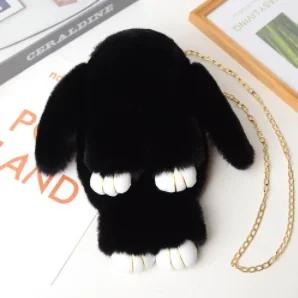 Cute Fluffy Rabbit Fur Pompoms Chain Bag Women Cartoon Rabbit Sling Bag Fluffy Bunny Shoulder Plush Backpack Girls Birthday Gift