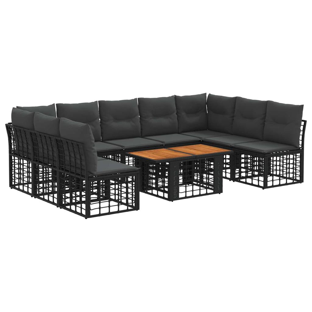 Garden Sofa Set 10 Pieces Black and Dark Grey Poly Rattan