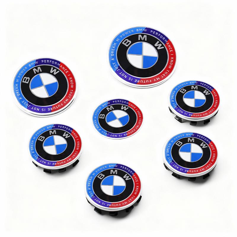 7Pcs Car Wheel Hub Center Caps Badge For BMW E36 E39 E46 G21 G30 Auto Hood Front Rear Trunk Emblem Steering Wheel Center Sticker