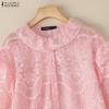ZANZEA Women Casual Round Neck Long Sleeve Loose Lace Blouse