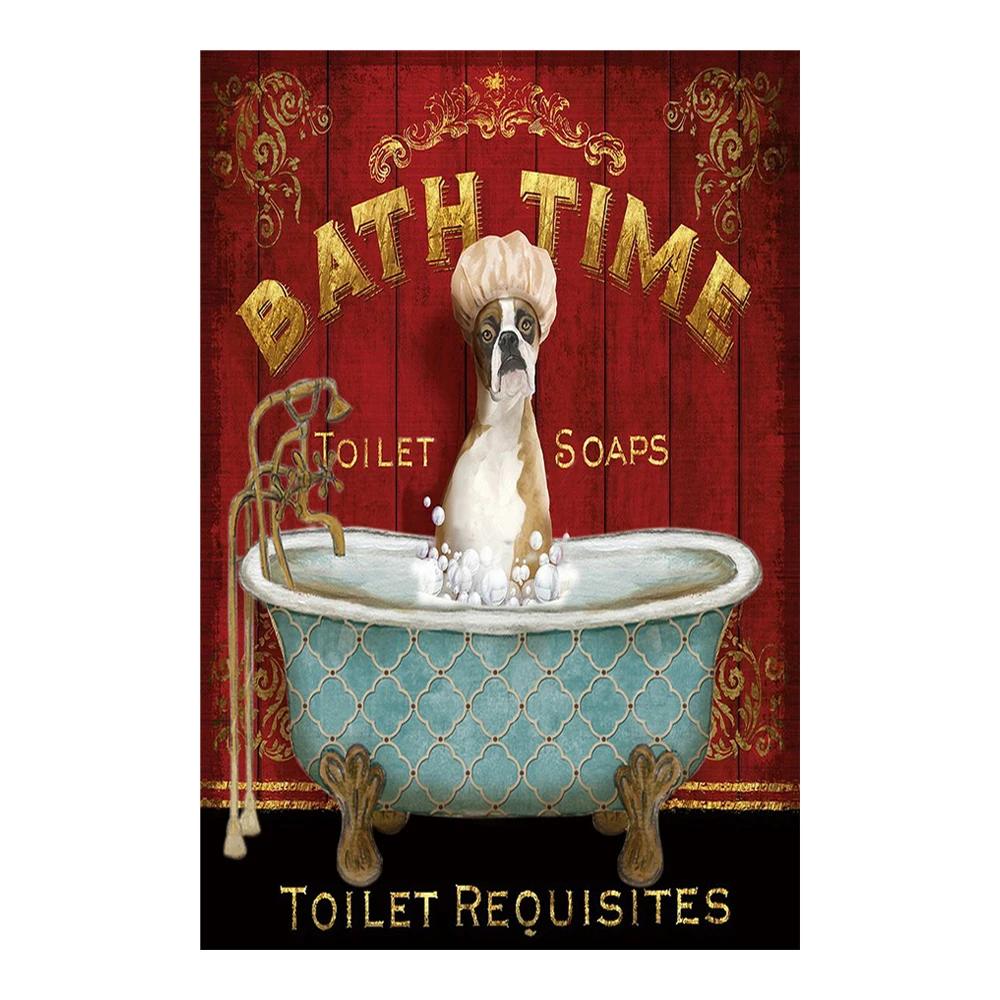 Funny Dogs Tin Signs Bulldog Husky Chihuahua Dachshund Retro Metal Posters Wall Decor Puppy Bath Time Vintage Iron Paintings