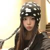 Polka Dot Double-sided Strap-on Ear Protection Hat, Women's Season Shows a Small Face, Cold-proof Ear Protection, Knitted Wool Hat